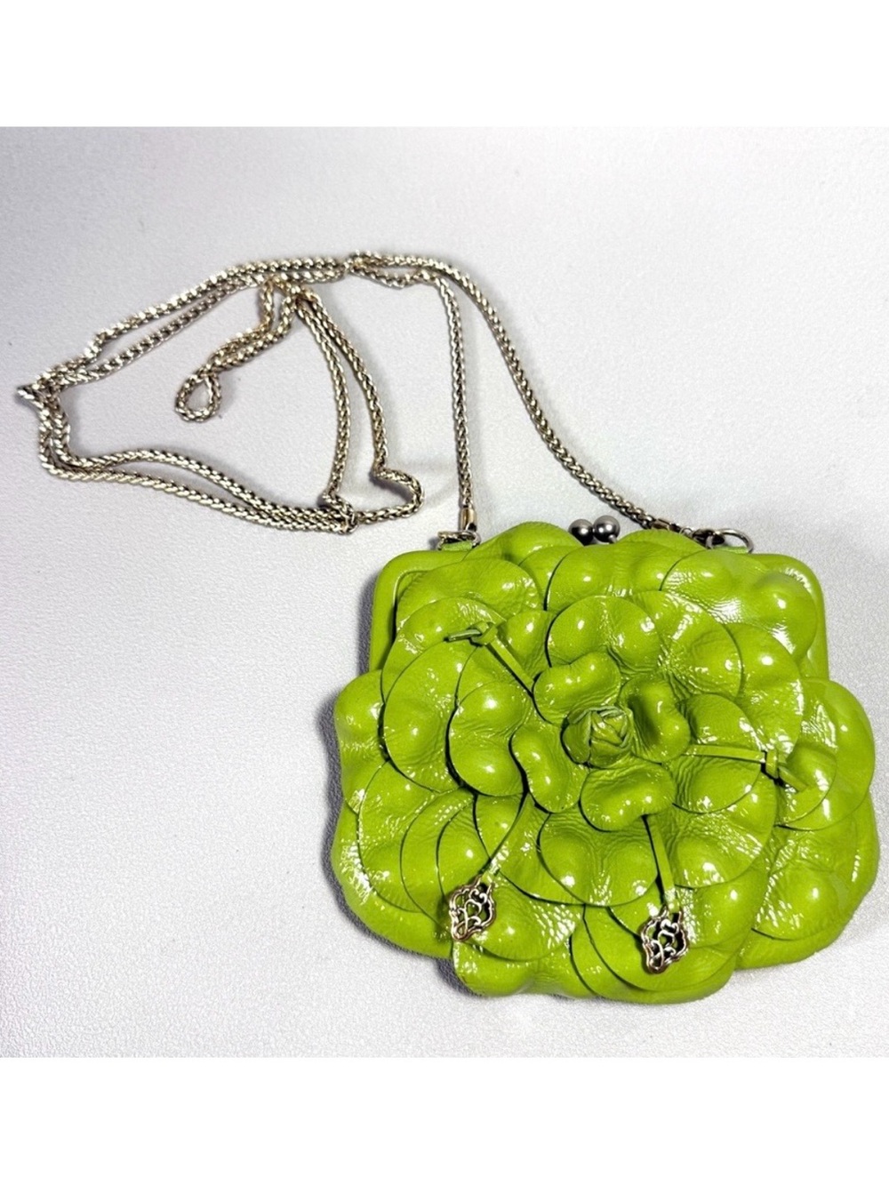 Brighton Rosalie Green Patent Leather Flower Kiss Lock Crossbody Bag